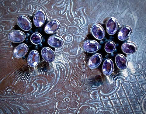 Sumptuous Vintage Amethyst Cluster Post Earrings from Jaipur