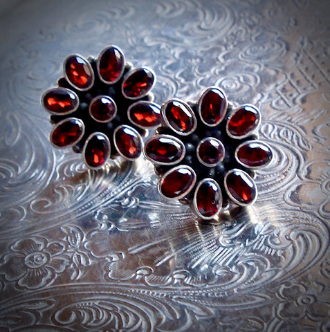 Fiery Garnet Cluster Silver Post Earrings from Jaipur