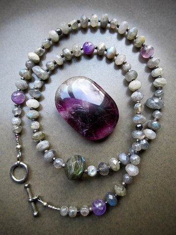Faceted Labradorite and Amethyst in One-Off, Organic Necklace