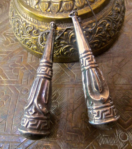 Vintage Tibetan Silver Lotus Drop Earrings