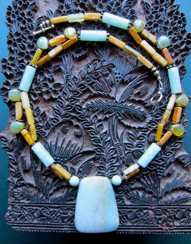 Amazonite and Golden Agate Statement Necklace