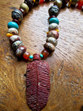 Autumn Jasper Necklace with Pipestone Feather Pendant