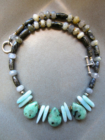 Organic Labradorite, Hematite and Amazonite Choker