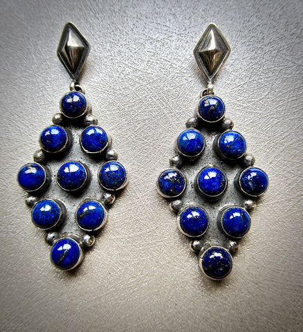 Navajo Lapis Cluster Dangle Earrings
