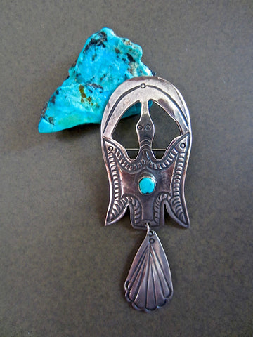 1920s Navajo Peyote Bird Pin with Turquoise