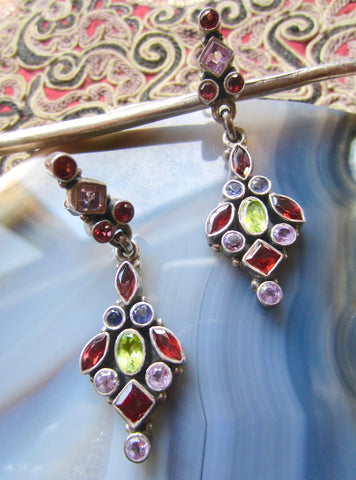 Long Dangle Multi-Colored Gemstone Post Earrings from Jaipur