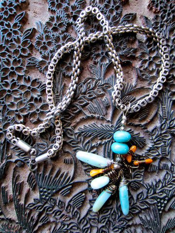 Heavy Sterling Chain with Organic Gemstone Cluster