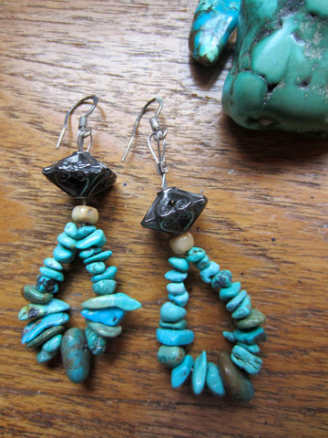 Natural Turquoise Loops Distinctive Dangle Earrings