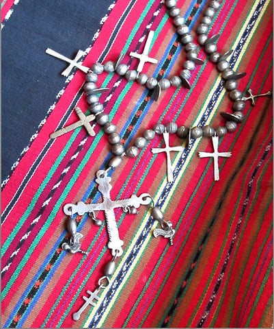Old Yalalag Silver Cross Necklace from Mexico