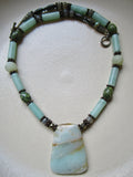 One of a Kind, Aqua Amazonite and Jade Beaded Necklace