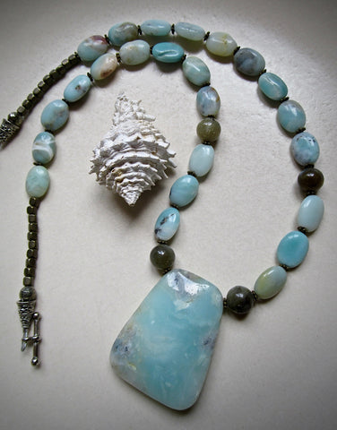 Aqua Amazonite and Labradorite Bead Necklace