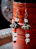 Vintage Bronze, Rock Crystal, Carnelian One of a Kind Dangle Earrings