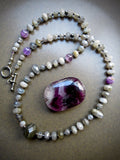 Faceted Labradorite and  Amethyst in One-Off, Organic Necklace