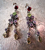 Vintage Long Dangle Multi-Gemstone Earrings from Jaipur