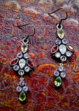 Long Dangle Earrings with White Topaz, Garnet, Amethyst, Citrine, and Peridot