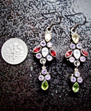 Long Dangle Earrings with White Topaz, Garnet, Amethyst, Citrine, and Peridot