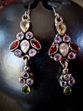 Long Dangle Earrings with White Topaz, Garnet, Amethyst, Citrine, and Peridot