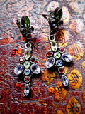 Vintage Amethyst Cluster Dangle Earrings with Peridot, Garnet and Citrine Gemstones