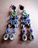 Smoky Topaz Post Earrings with Amethyst,Citrine, Peridot and Garnet Dangles