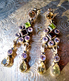 Smoky Topaz Post Earrings with Amethyst,Citrine, Peridot and Garnet Dangles