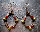 Handmade Silver and Copper Beaded Loop Dangles with Carnelian and Pearl