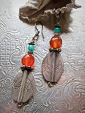 OOAK Double Pisces Silver, Carnelian and Amazonite Dangle Earrings