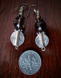 Smoky Quartz and Vintage Tribal Silver OOAK Dangle Earrings