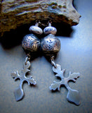 Vintage Silver and Jasper Yalalag Cross Earrings