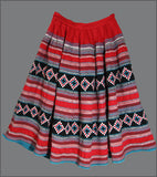 Dazzling Red, Black and Turquoise, Two Row Seminole Patchwork Skirt