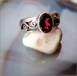 Fiery Faceted Garnet in Silver Filigree Ring