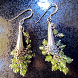 Long Peridot Cluster Dangle Earrings in Sterling Silver