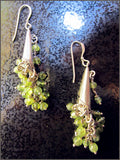 Long Peridot Cluster Dangle Earrings in Sterling Silver