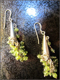 Long Peridot Cluster Dangle Earrings in Sterling Silver