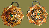 Pair of Gold-Washed Fibulae with Turquoise from Bhutan