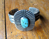 Distinctive Navajo Silver and Turquoise 4 Directions Bracelet