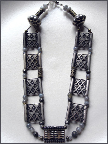 Antique Tribal Silver Choker with Faceted Labradorite Beads