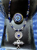 Vintage Indian Silver Amulet Necklace with Antique Cobalt Glass
