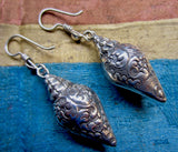 Embossed Silver Tibetan Conch Shell Earrings