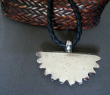 Engraved Tribal Silver Crescent Pendant on Black Leather
