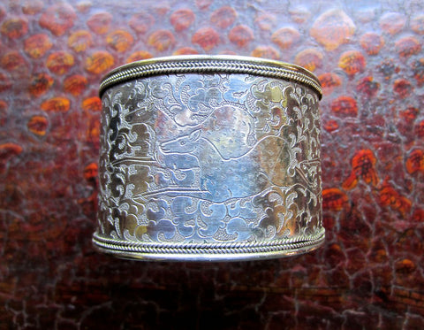 Wide Engraved Sterling Cuff from the Himalayas
