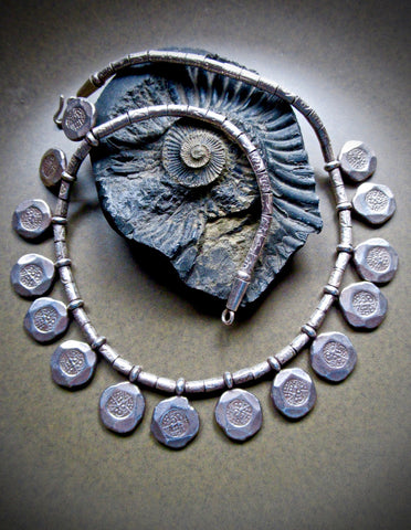 Vintage Silver Stamped Disc Necklace