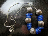 Vintage Tribal Silver Necklace with Antique Dutch Cobalt Beads