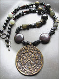 Tibetan Dorje Pendant on Long Gemstone Strand