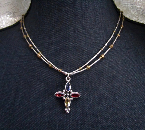 Jeweled Cross on Double Strand Sterling Choker – Deborah Garner Collection