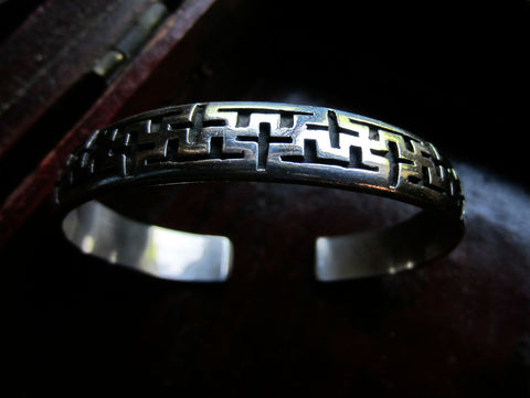 Tibetan Engraved Sterling Cuff Bracelet