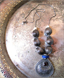 Vintage Tribal Silver Filagree Teardrop Necklace with Garnet