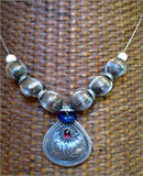 Vintage Tribal Silver Filagree Teardrop Necklace with Garnet
