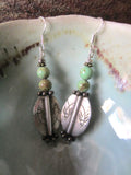 Double Pisces Silver Dangle Earrings with African Turquoise