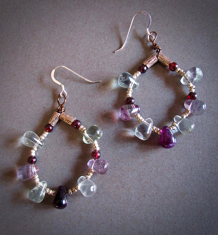 Fluorite Teardrop and Silver Bead Hoops