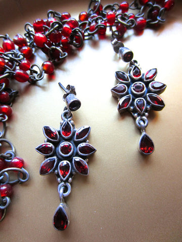 Vintage Indian Faceted Garnet Starflower Dangles